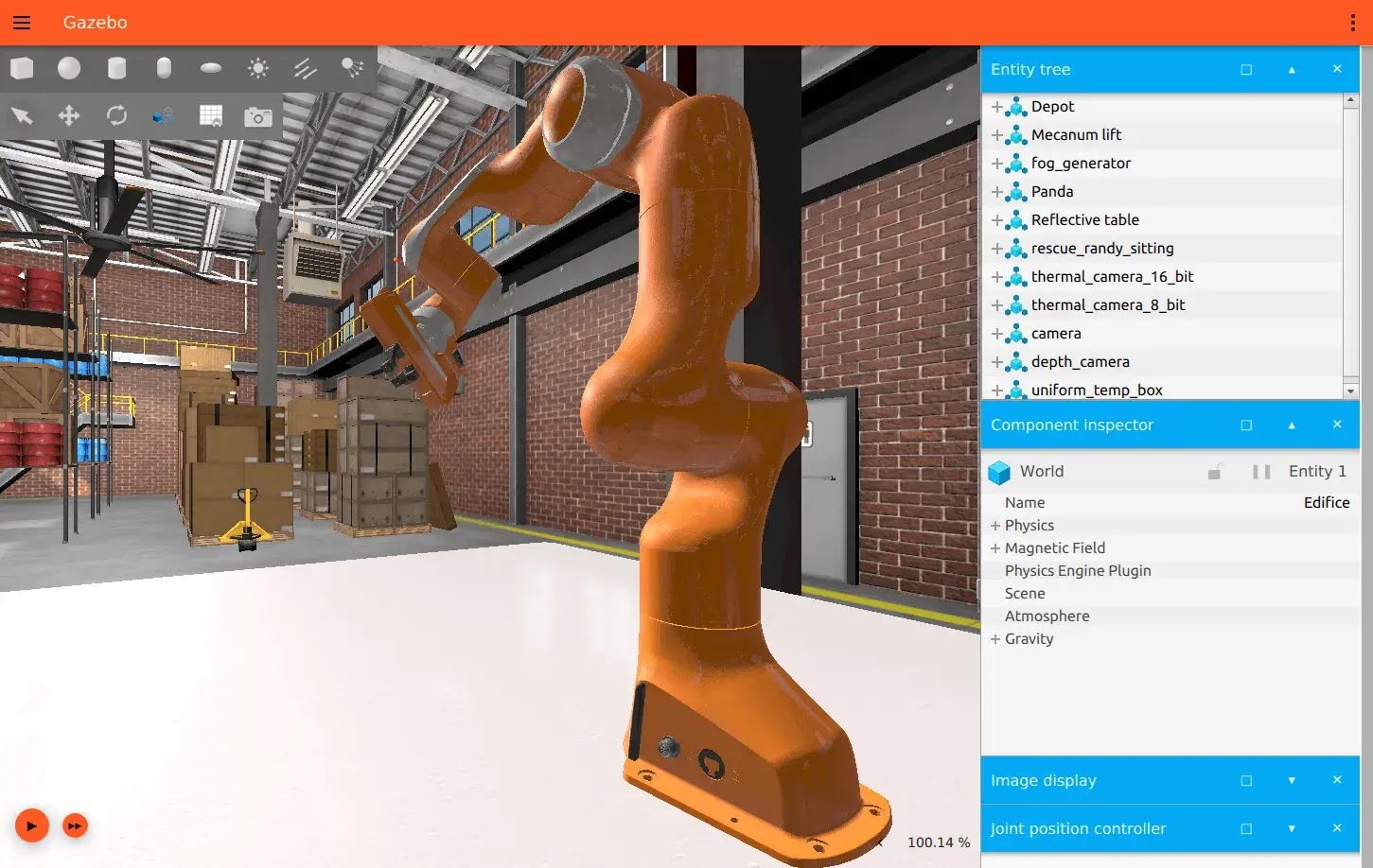 Gazebo 3D robotics simulation environment with virtual robot