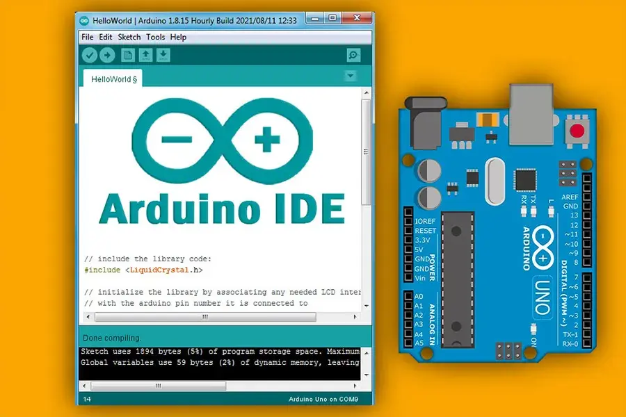 Arduino microcontroller board and IDE for teaching electronics