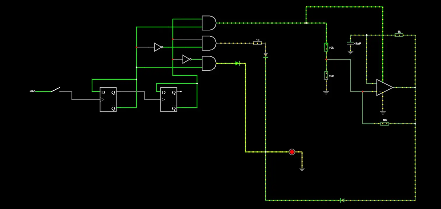 Falstad browser-based circuit simulator with animated current flow